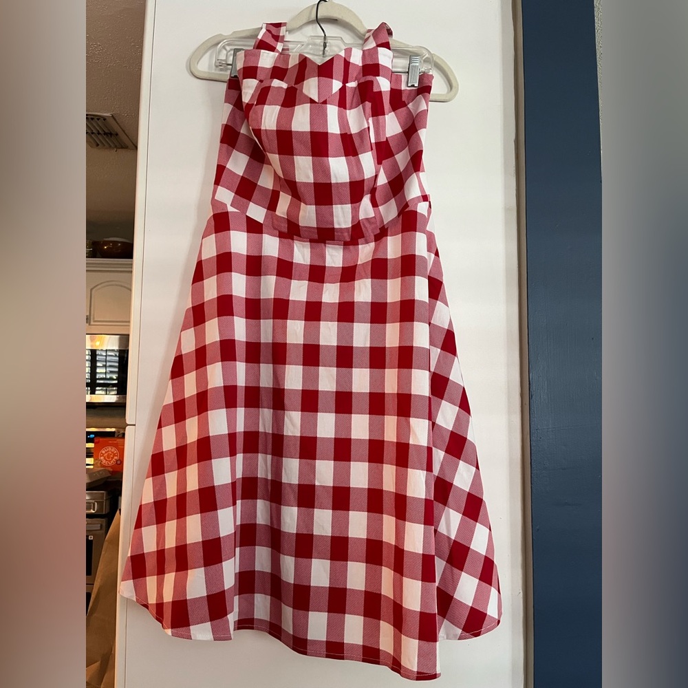 Red and White Halter Ruched Sundress EUC